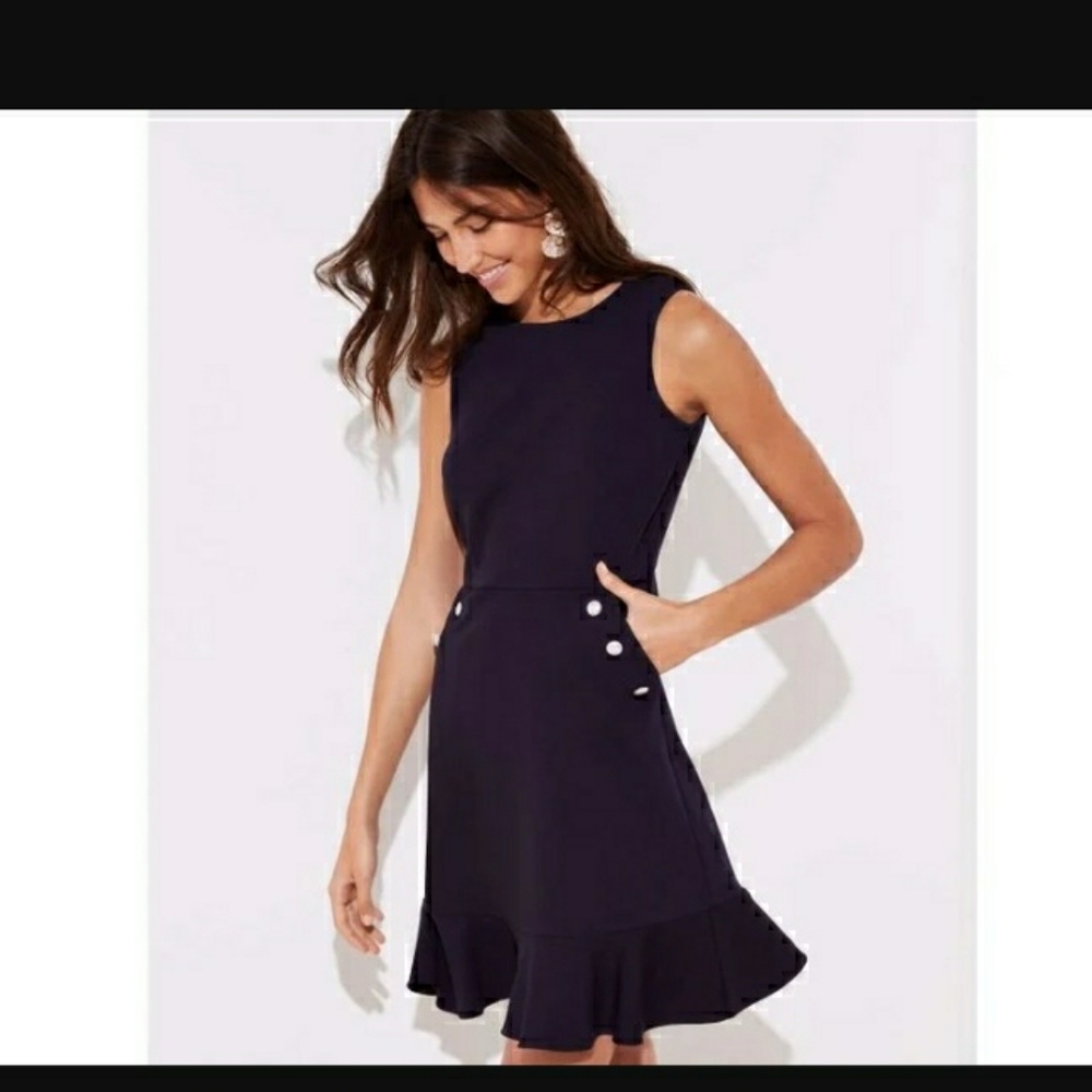 LOFT Ann Taylor Button Pocket Flounce Dress - Picture 2 of 13